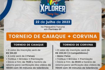 VEM AÍ O TORNEIO DE CAIAQUE + TORNEIO DE CORVINA XPLORER EM FLORÍNEA ‘’PARAÍSO DA PESCA’’.