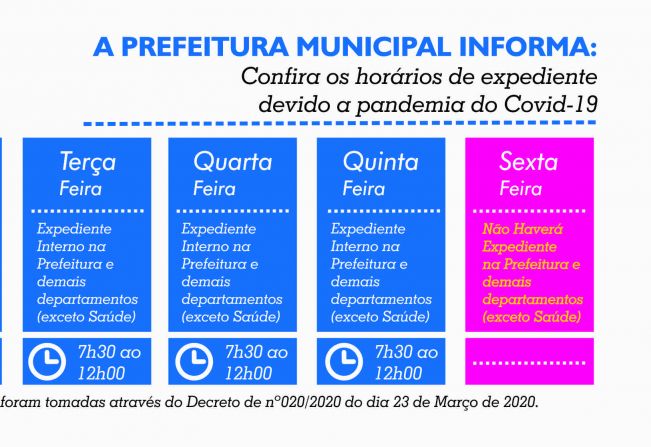 EXPEDIENTE DA PREFEITURA E DEMAIS DEPARTAMENTOS EM HORÁRIO DIFERENCIADO